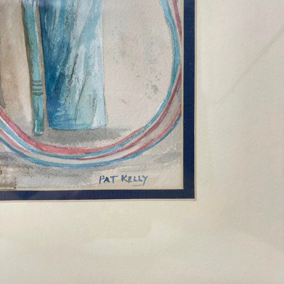 Vintage Framed Art Southwest Navajo Blanket Watercolor Painting Signed Pat Kelly - Picture 7 of 10